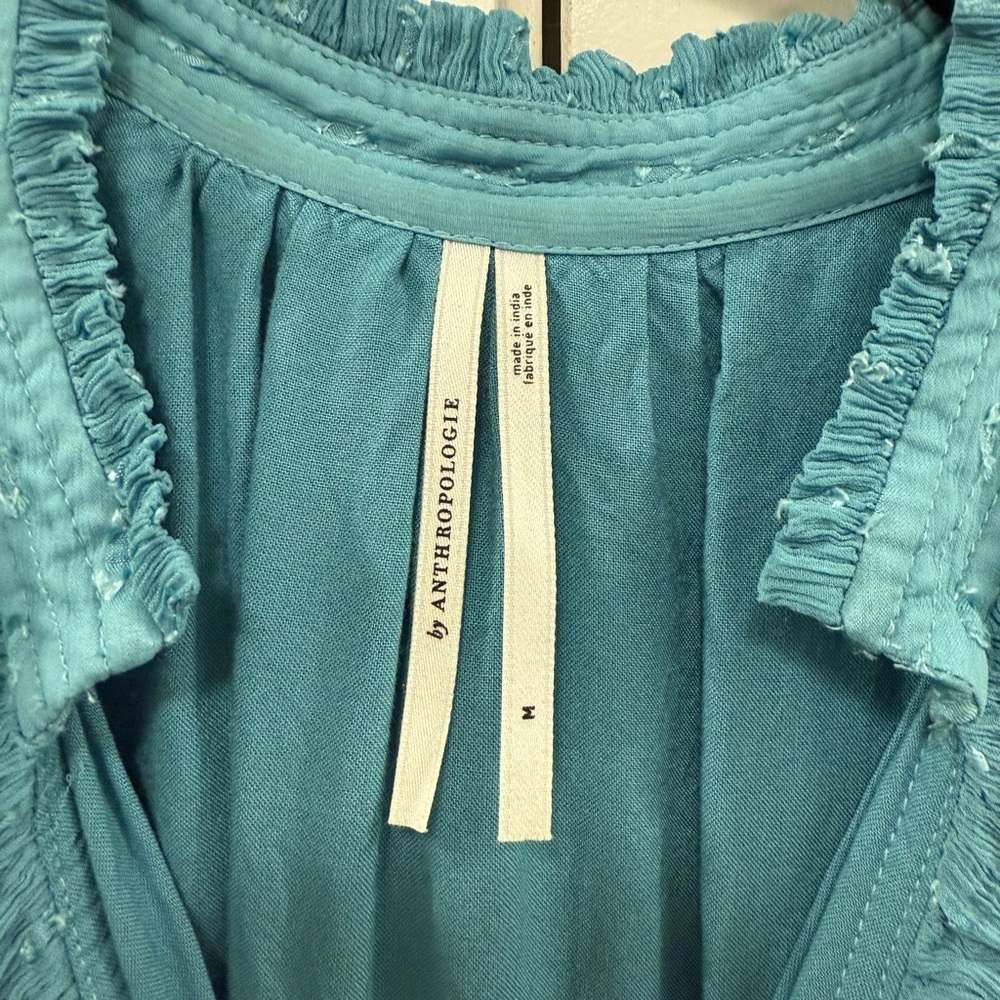 Anthropologie Teal Ruffled Blouse - Picture 2 of 4